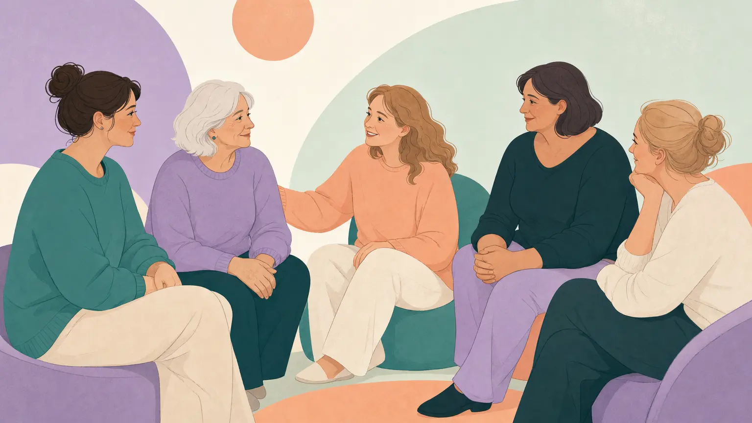 Illustration of diverse women supporting each other in a lipedema community