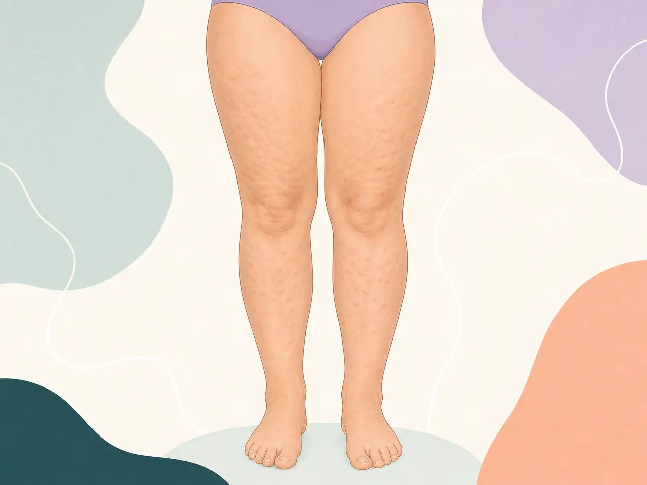 Illustration of legs with orange-peel texture and nodules in stage 2 lipedema