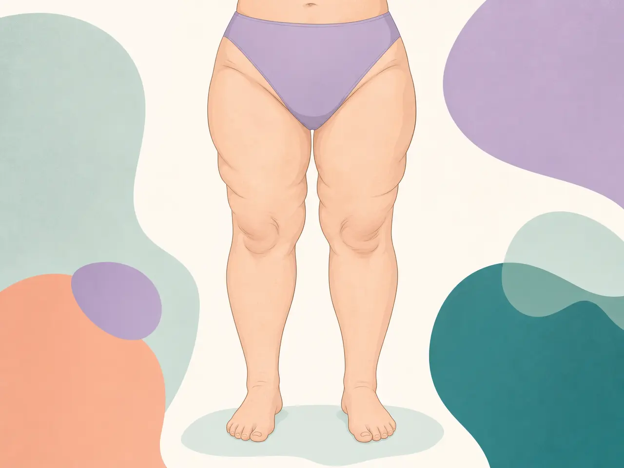 Illustration of legs with large soft lobes in stage 3 lipedema